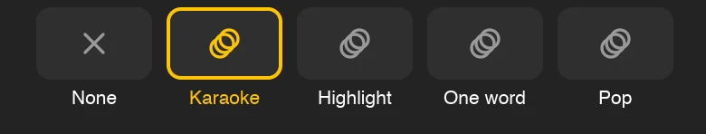 Caption animation styles: karaoke, highlight, one word, pop